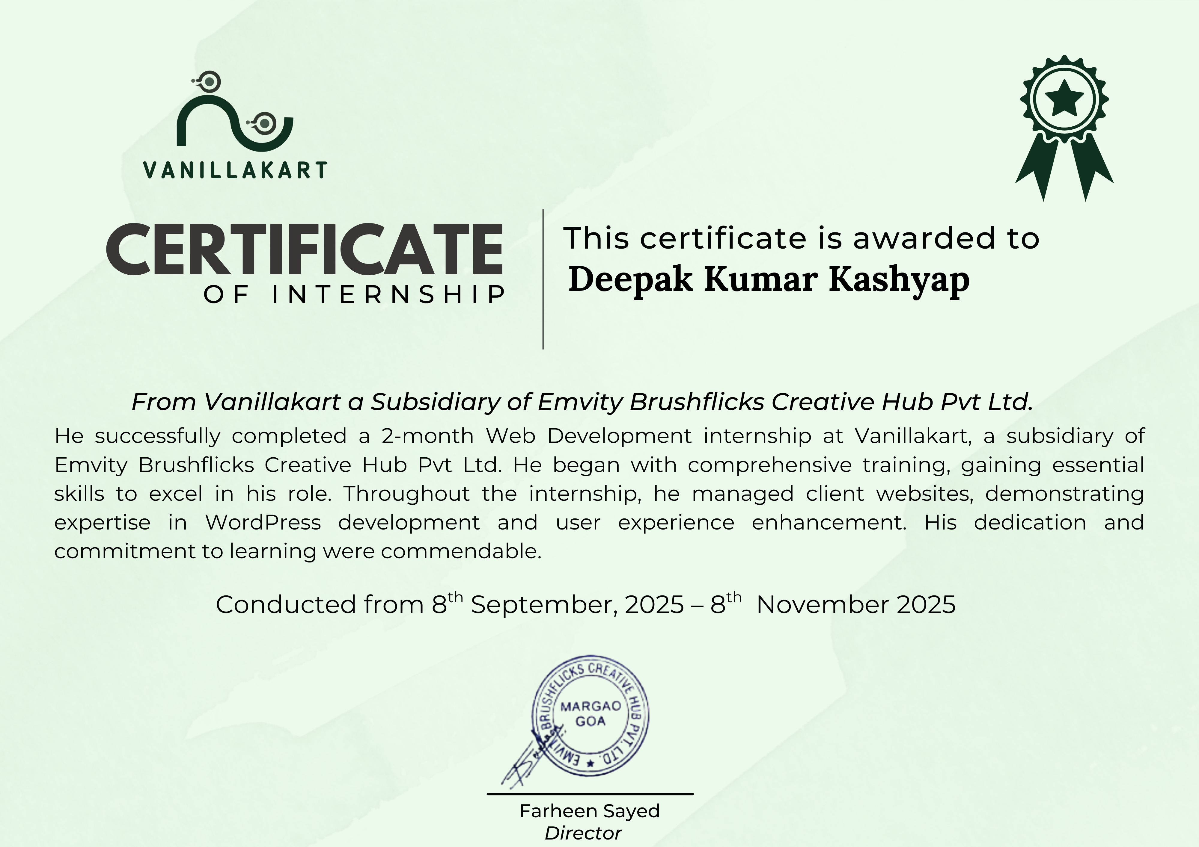 Internship Certificate